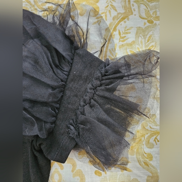 Anthropologie Lea & Viola Black Short Tulle Ruffle Sleeve Cotton Shirt Sz Small - Picture 6 of 10